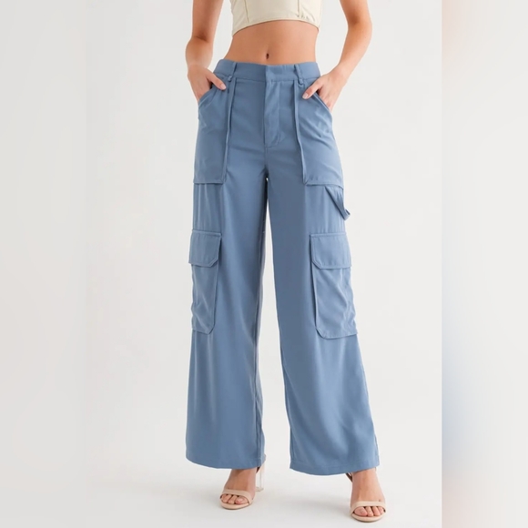 #226 🛑42 S,M FABULOUS CHIC CARGO PANTS BEST WIDE LEG CARGO PANTS - Picture 2 of 12
